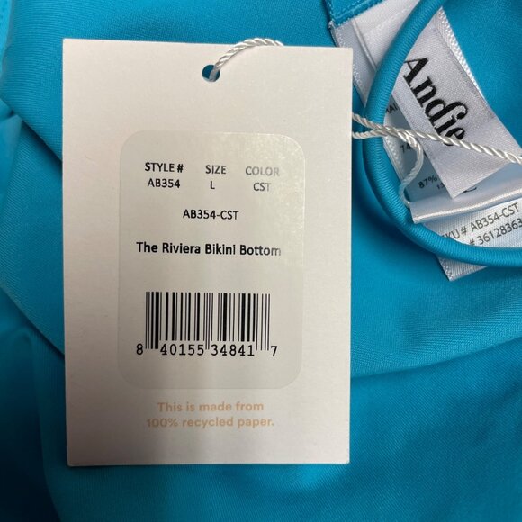 Andie The Riviera Bikini Bottom Blue Sz LG - Picture 7 of 8